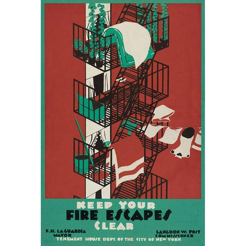 Keep your fire escapes clear Black Modern Wood Framed Art Print by WPA