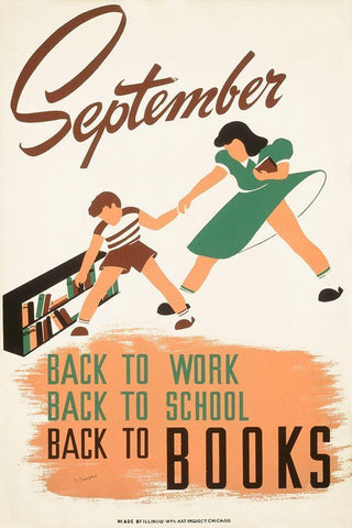 September - back to work - back to school - back to BOOKS Black Ornate Wood Framed Art Print with Double Matting by WPA