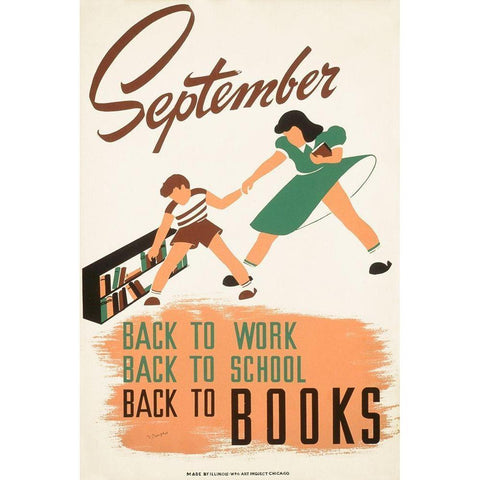 September - back to work - back to school - back to BOOKS Gold Ornate Wood Framed Art Print with Double Matting by WPA