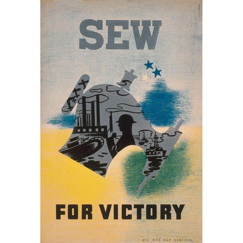 Sew for victory Black Modern Wood Framed Art Print with Double Matting by WPA