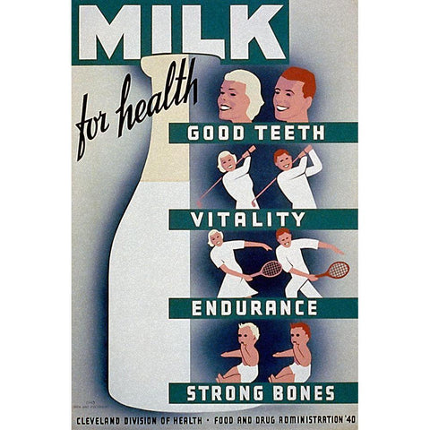 Milk - for health, good teeth, vitality, endurance, strong bones Gold Ornate Wood Framed Art Print with Double Matting by WPA