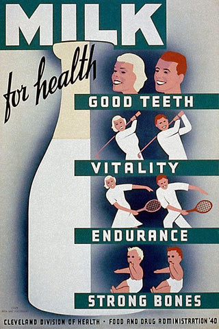 Milk - for health, good teeth, vitality, endurance, strong bones Black Ornate Wood Framed Art Print with Double Matting by WPA