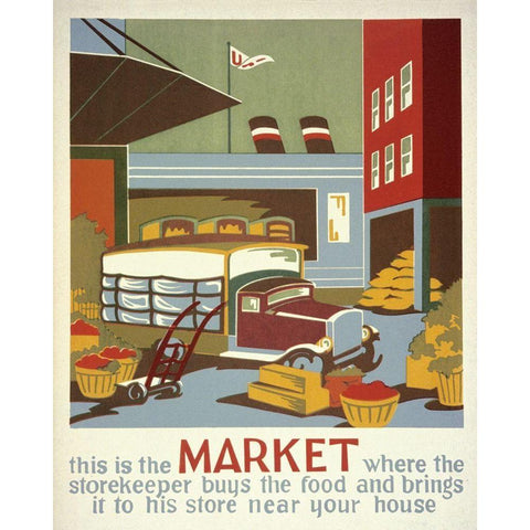 This is the market where the storekeeper buys the food White Modern Wood Framed Art Print by WPA