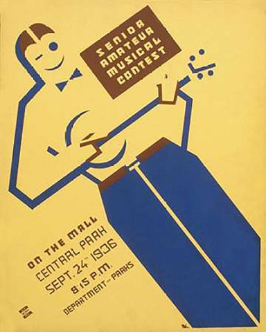 Senior amateur musical contest on the mall, Central Park White Modern Wood Framed Art Print with Double Matting by Kaplan, Ben