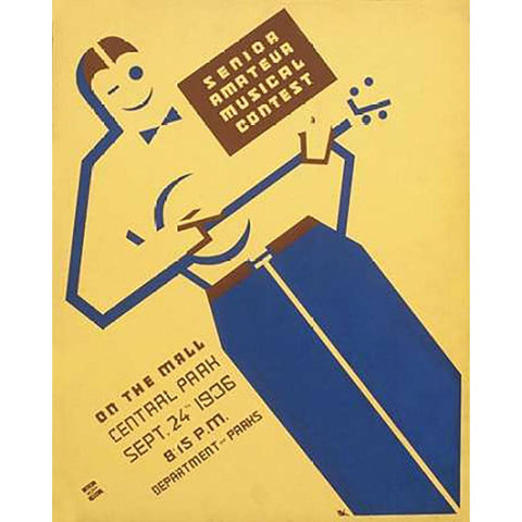 Senior amateur musical contest on the mall, Central Park Black Modern Wood Framed Art Print by Kaplan, Ben