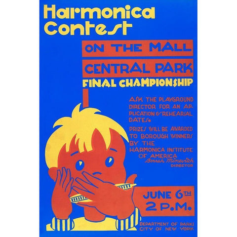 Harmonica Contest in Central Park Black Modern Wood Framed Art Print by WPA