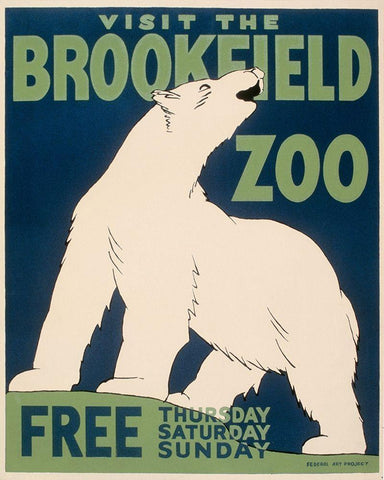 Visit the Brookfield Zoo - Polar Bear White Modern Wood Framed Art Print with Double Matting by WPA