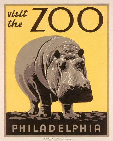 Visit the zoo - Philadelphia - Hippo Black Ornate Wood Framed Art Print with Double Matting by WPA