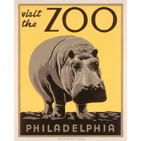 Visit the zoo - Philadelphia - Hippo Gold Ornate Wood Framed Art Print with Double Matting by WPA