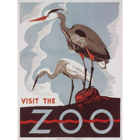 Visit the zoo - Herons Black Modern Wood Framed Art Print with Double Matting by WPA