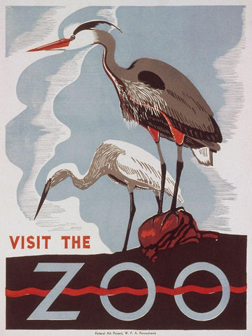 Visit the zoo - Herons White Modern Wood Framed Art Print with Double Matting by WPA