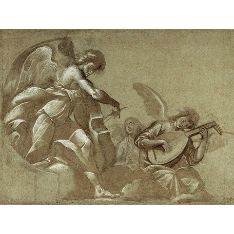 Angel Musicians (recto); Head Studies (verso) Black Modern Wood Framed Art Print with Double Matting by Morazzone, (Pie Francesco Mazzuchelli)