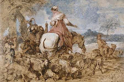 Pastoral Journey White Modern Wood Framed Art Print with Double Matting by Castiglione, Giovanni Benedetto