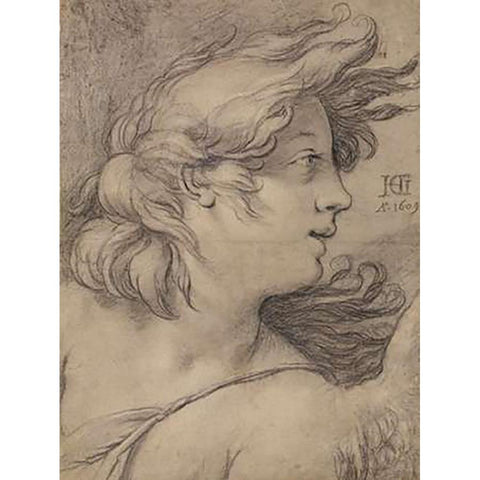 Bust of an Angel Black Modern Wood Framed Art Print by Goltzius, Hendrick