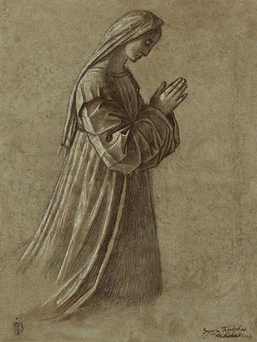 Study of the Virgin (recto); Study of the Virgin and of Hands (verso) White Modern Wood Framed Art Print with Double Matting by Carpaccio, Vittore