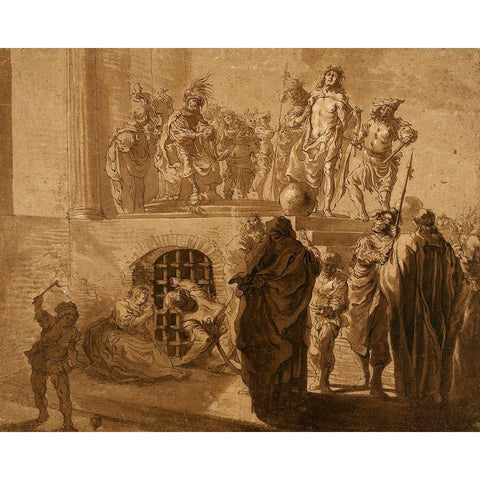 Christ Before Pilate Black Modern Wood Framed Art Print by KnÃ¼pfer, Nikolaus