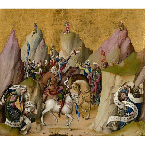 The Meeting of the Three Kings, with David and Isaiah (recto); The Assumption of the Virgin (verso) Black Modern Wood Framed Art Print by Master of the St. Bartholomew Altarpiece,