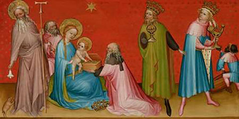 The Adoration of the Magi with Saint Anthony Abbot Black Ornate Wood Framed Art Print with Double Matting by Franco-Flemish Master