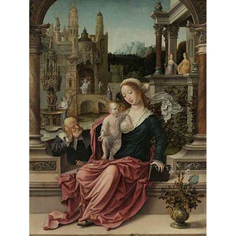 The Holy Family Black Modern Wood Framed Art Print by Gossaert, Jan