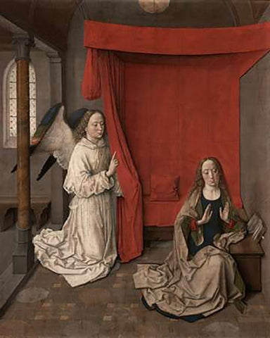 The Annunciation White Modern Wood Framed Art Print with Double Matting by Bouts, Aelbrecht