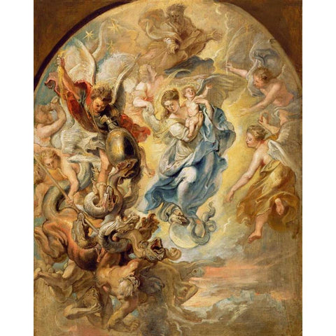 The Virgin as the Woman of the Apocalypse White Modern Wood Framed Art Print by Rubens, Peter Paul