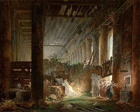 A Hermit Praying in the Ruins of a Roman Temple White Modern Wood Framed Art Print with Double Matting by Robert, Hubert