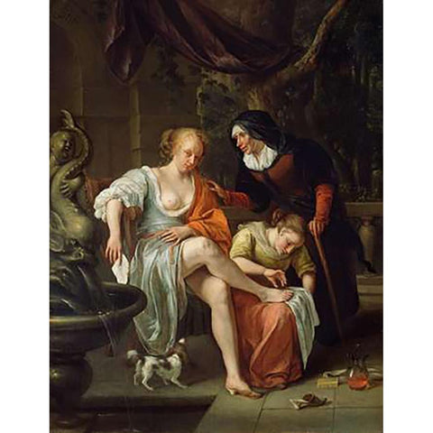 Bathsheba After the Bath Gold Ornate Wood Framed Art Print with Double Matting by Steen, Jan