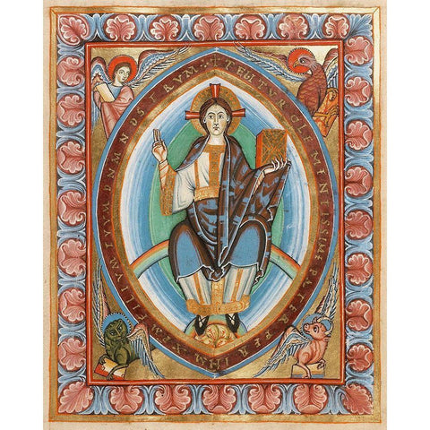 Christ in Majesty Gold Ornate Wood Framed Art Print with Double Matting by Illuminator, Unknown 11th Century
