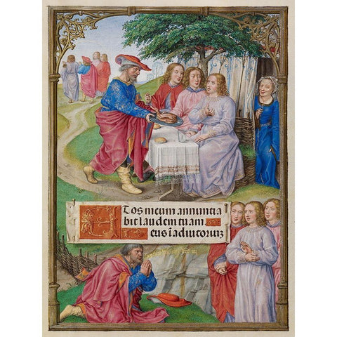 Abraham and the Three Angels White Modern Wood Framed Art Print by Illuminator, Unknown 16th Century Flemish