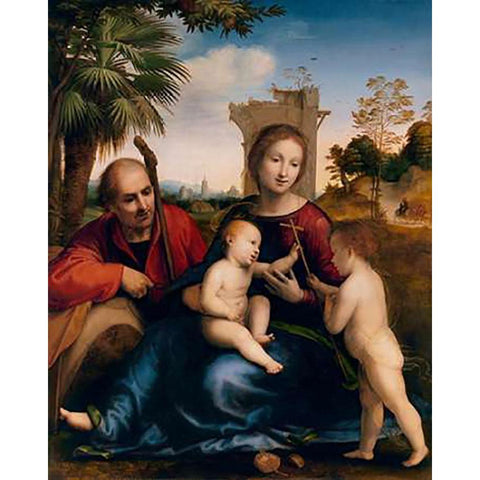 The Rest on the Flight into Egypt with St. John the Baptist Black Modern Wood Framed Art Print by Porta, Baccio Della