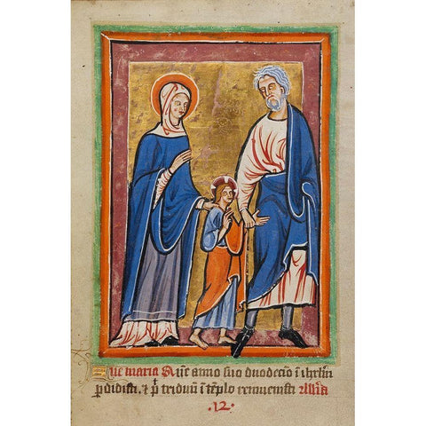 Christ Led to Jerusalem by Mary and Joseph White Modern Wood Framed Art Print by Illuminator , Unknown 12th Century
