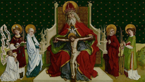 The Trinity with the Virgin, Saints John the Evangelist, Stephen and Lawrence and a Donor White Modern Wood Framed Art Print with Double Matting by Von Andlau, Peter Hemme