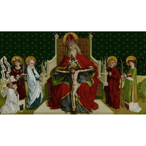 The Trinity with the Virgin, Saints John the Evangelist, Stephen and Lawrence and a Donor Black Modern Wood Framed Art Print by Von Andlau, Peter Hemme