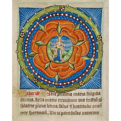 Decorated Text Page - Mary and Jesus in a Rose White Modern Wood Framed Art Print by Illuminator, Unknown 12 Century