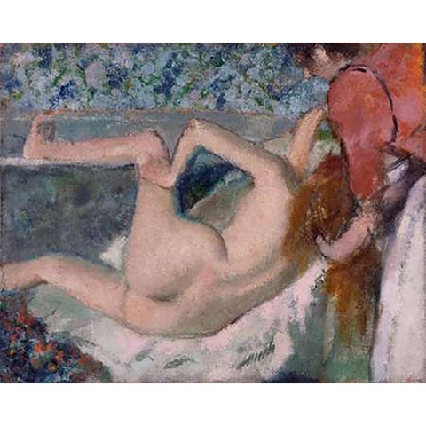 After the Bath Black Modern Wood Framed Art Print with Double Matting by Degas, Edgar