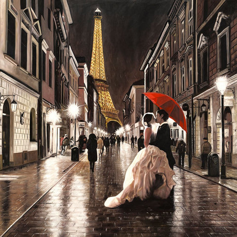 Kissing In Paris Black Ornate Wood Framed Art Print with Double Matting by Benson, Pierre