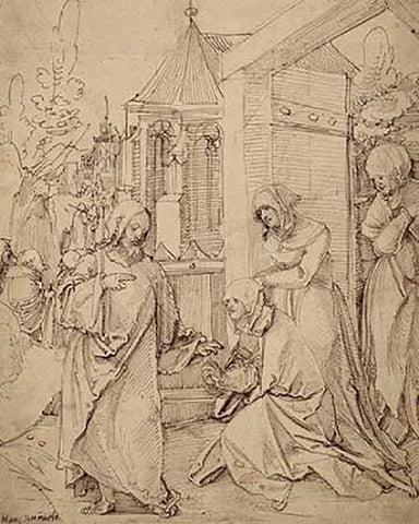 Museumist Taking Leave of His Mother Black Ornate Wood Framed Art Print with Double Matting by Schaufelein, Hans