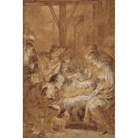 The Adoration of the Shepherds White Modern Wood Framed Art Print by Rubens, Peter Paul