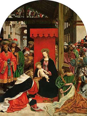 Adoration of the Magi Black Ornate Wood Framed Art Print with Double Matting by Ferrari, Defendente