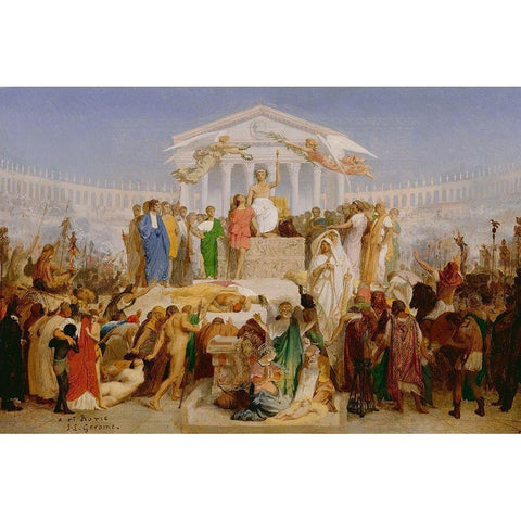 The Age of Augustus, the Birth of Christ Black Modern Wood Framed Art Print with Double Matting by Gerome, Jean-LÃ©on