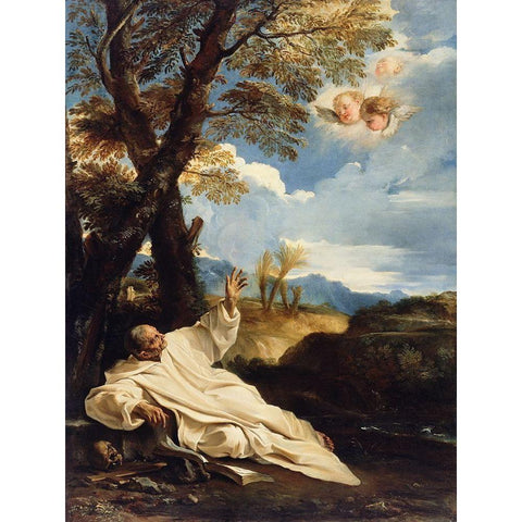 The Vision of Saint Bruno Black Modern Wood Framed Art Print with Double Matting by Mola, Pier Francesco