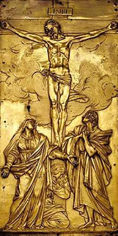 Tabernacle Door with the Crucifixion White Modern Wood Framed Art Print with Double Matting by Mochi, Francesco