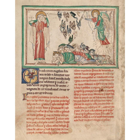 An Angel Standing in the Sun and Birds Invited to the Repast Black Modern Wood Framed Art Print by Illuminator, Unknown 13th Century