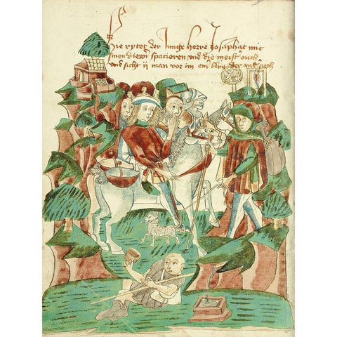 Josaphat Meeting a Blind Man and a Beggar Black Modern Wood Framed Art Print by Illuminator, Unknown 15th Century German