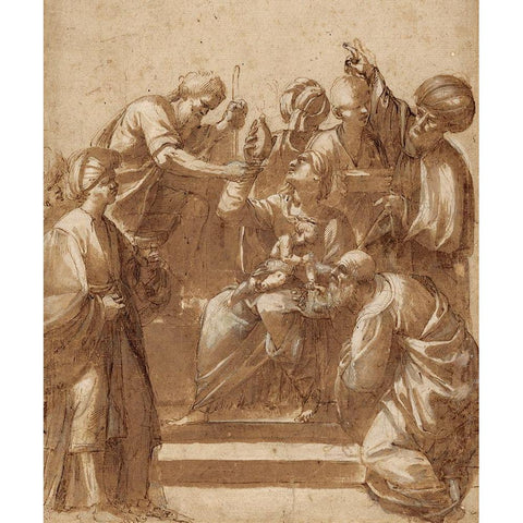 Adoration of the Magi Gold Ornate Wood Framed Art Print with Double Matting by de Ribera, Jusepe