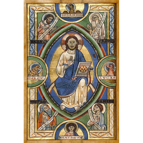 Christ in Majesty Gold Ornate Wood Framed Art Print with Double Matting by Illuminator, Unknown 12th Century