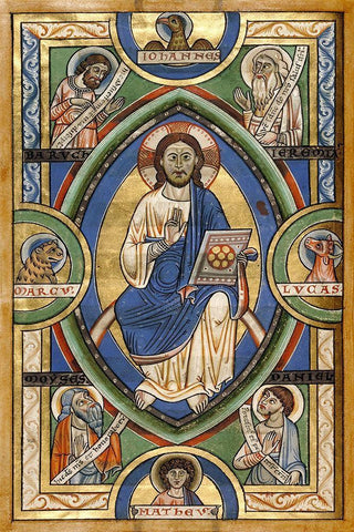 Christ in Majesty White Modern Wood Framed Art Print with Double Matting by Illuminator, Unknown 12th Century