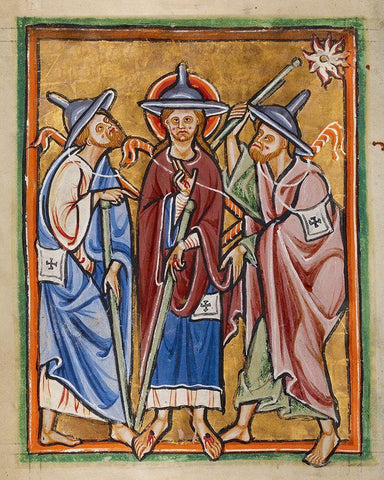 The Road to Emmaus White Modern Wood Framed Art Print with Double Matting by Illuminator, Unknown 12th Century English