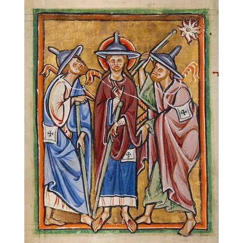The Road to Emmaus Gold Ornate Wood Framed Art Print with Double Matting by Illuminator, Unknown 12th Century English