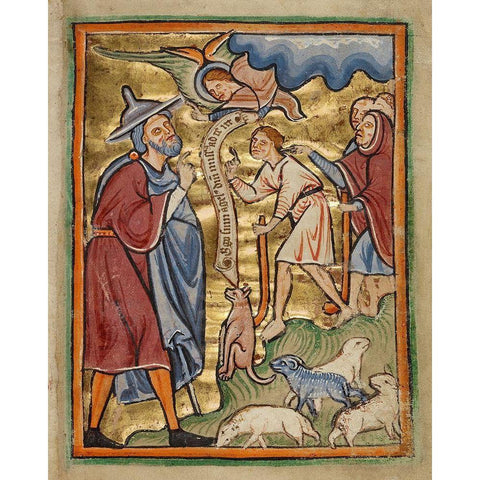 The Angel Appearing to Joachim Gold Ornate Wood Framed Art Print with Double Matting by Illuminator, Unknown 12th Century English